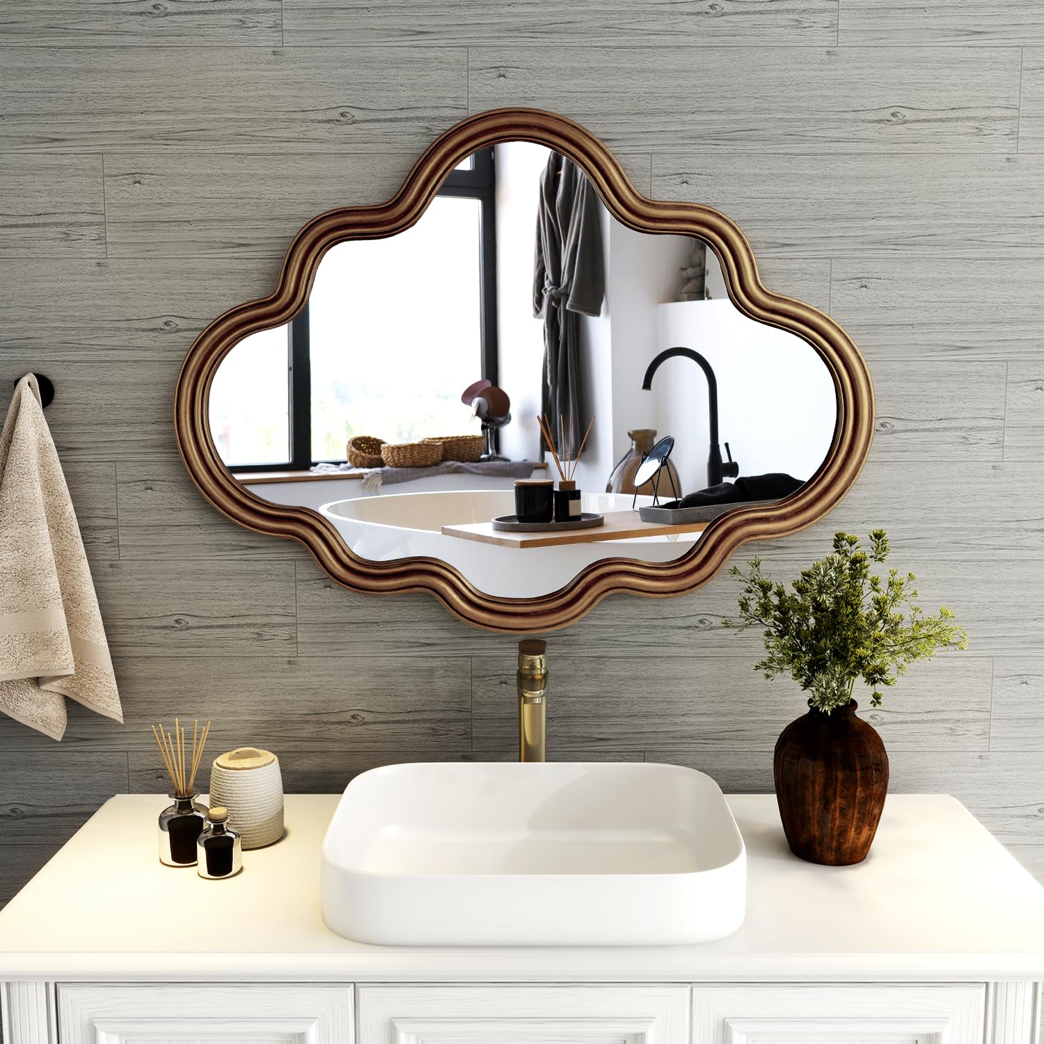 Amazon.co.jp: SHYFOY アンティークウォールミラー 101.6 cmx73.7 cm