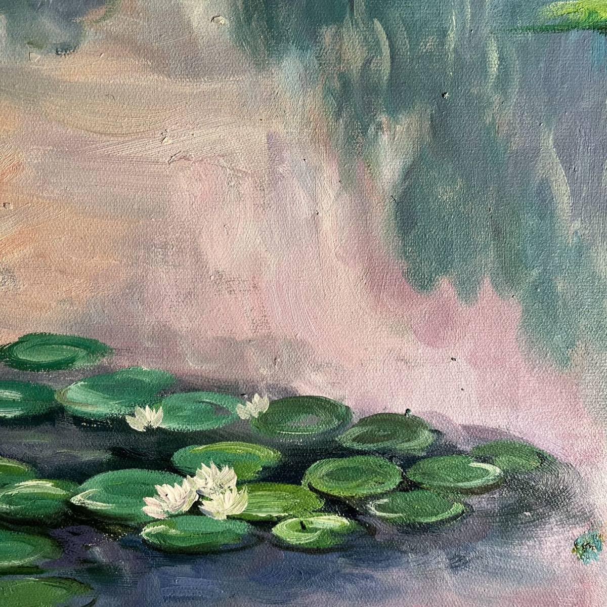 Amazon.co.jp: 秀作 手書き油絵 モネ 睡蓮の池 額付 絵画 油彩画