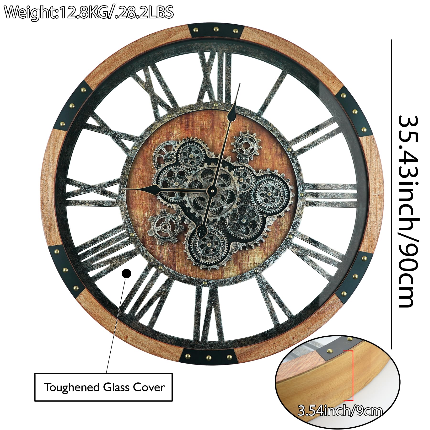 Amazon.com: DORBOKER 36'' Large Wall Clock Real Moving Gears