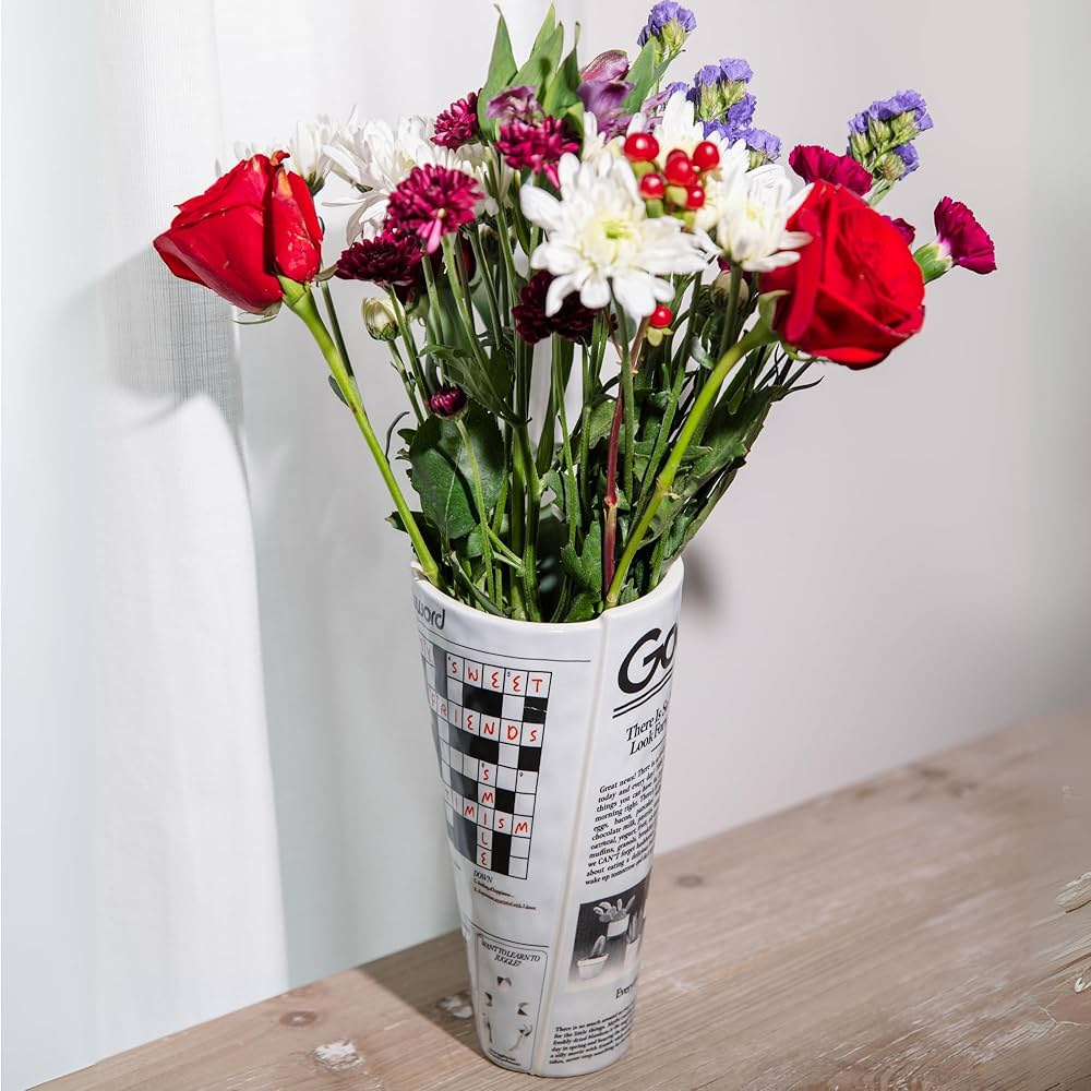 ban.do Vintage Inspired Newspaper Vase, Retro Ceramic Shelf Decor