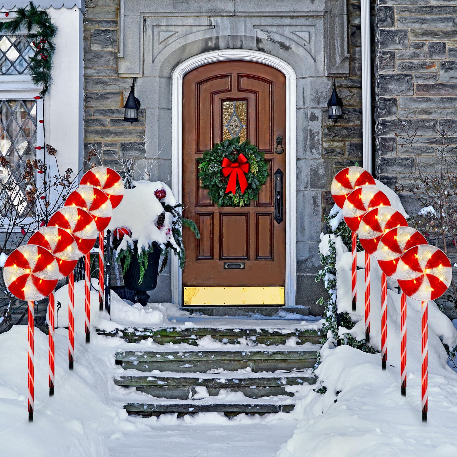 Bencailor 10 Pcs Christmas Pathway Marker Light Xmas Red and White