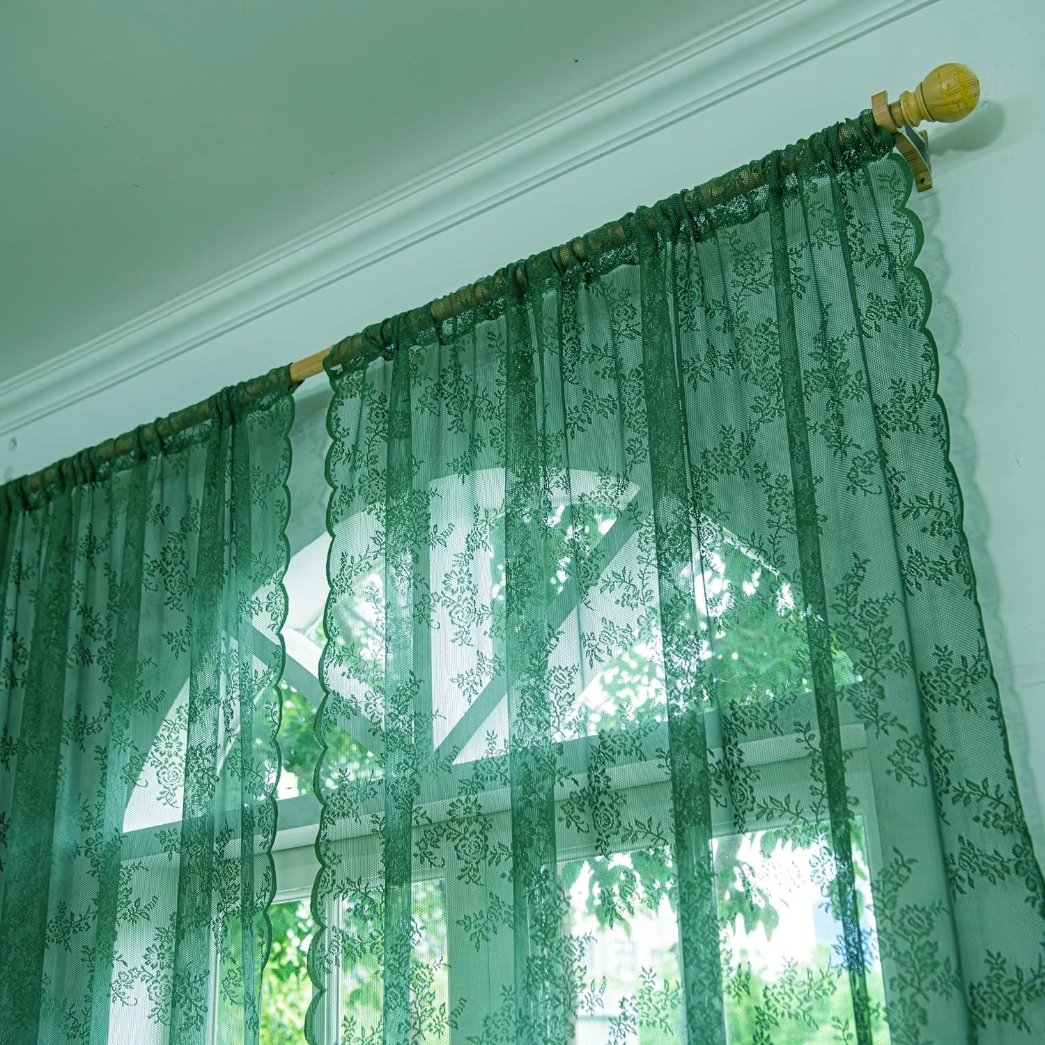 Amazon｜Deeproveダークエメラルドグリーンレースシアーカーテン長さ84