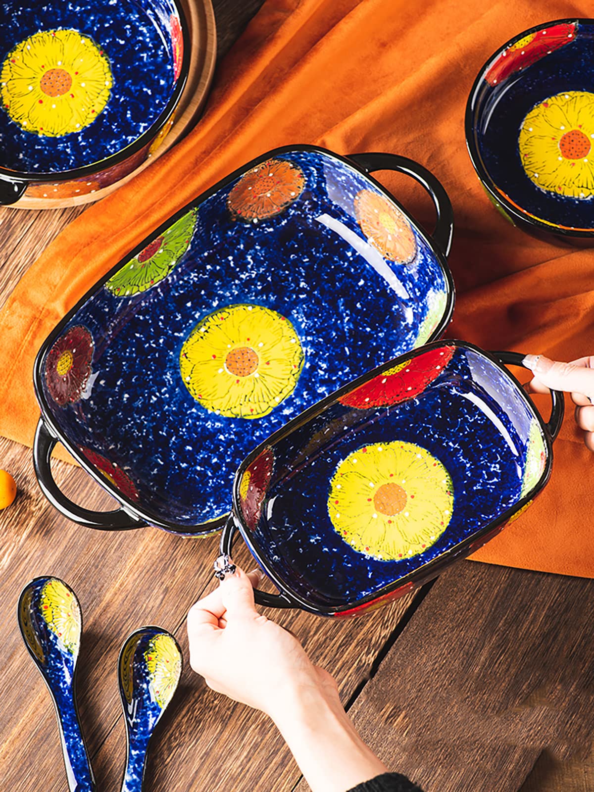 Amazon.com: Bicuzat Vintage Style Pottery Bakeware Colorful Daisy