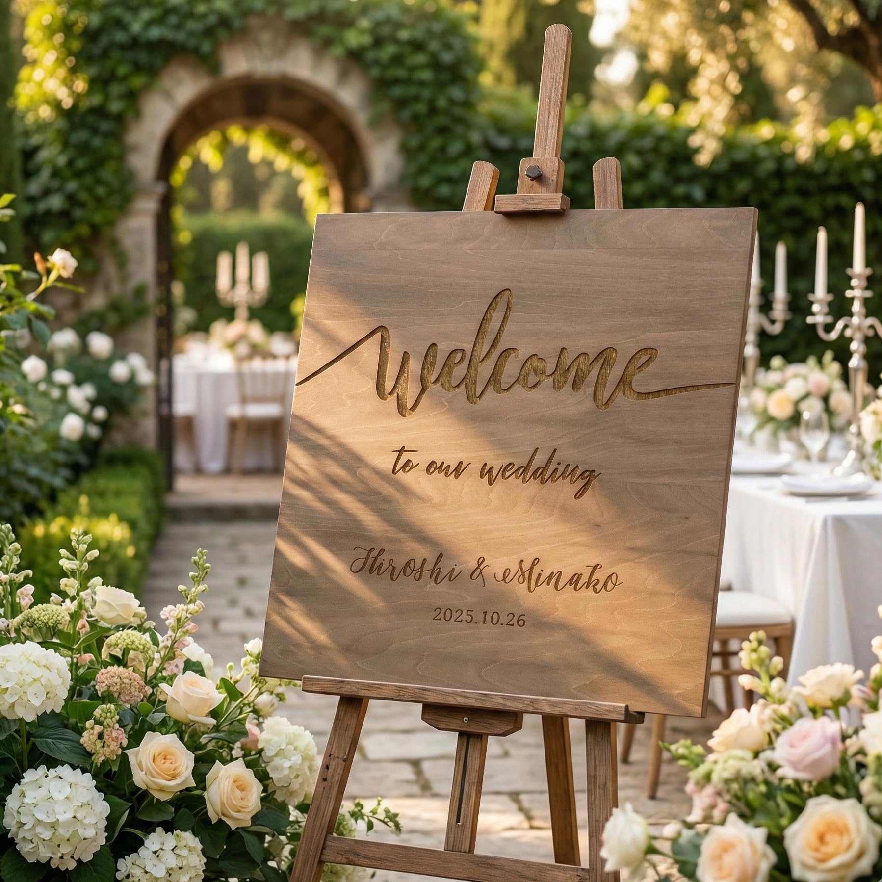 Amazon.co.jp: 木製ウェルカムボード ウェディング 名入り&日付 刻印