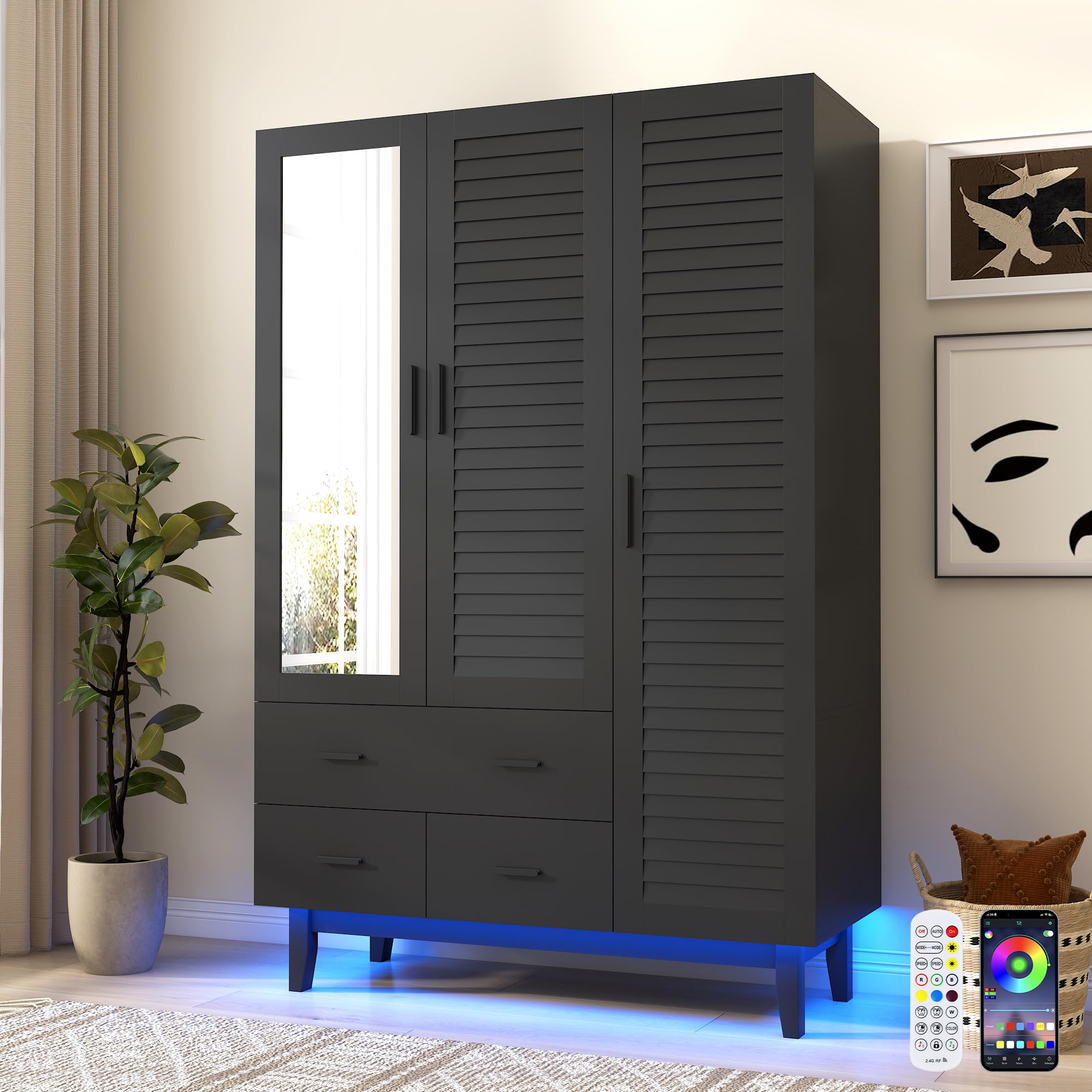 Amazon.com: jiteentarou 3 Door Armoire Wardrobe Closet Cabinet