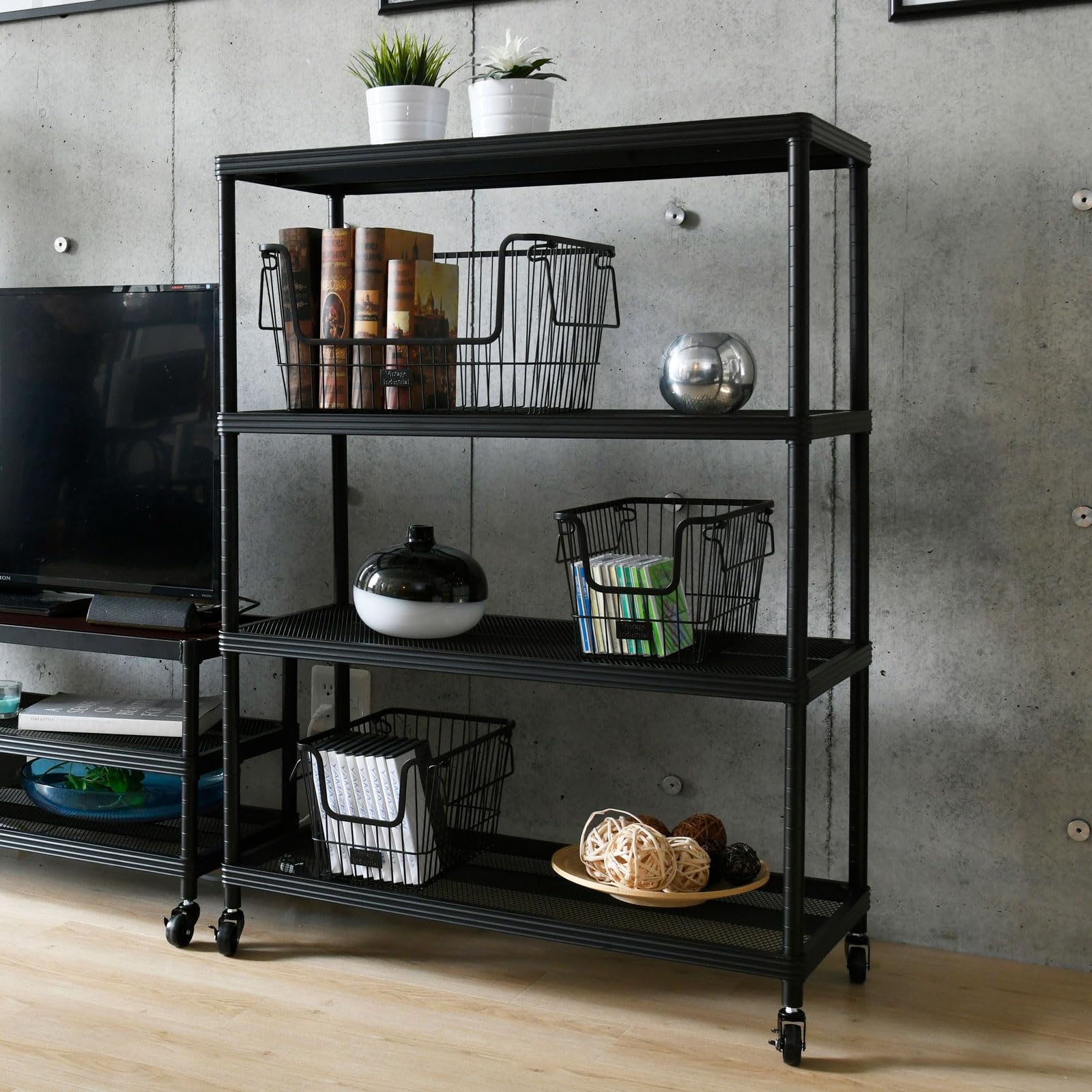 Amazon｜山善(YAMAZEN) ラック 棚 4段 キャスター付き 全体耐荷重120kg