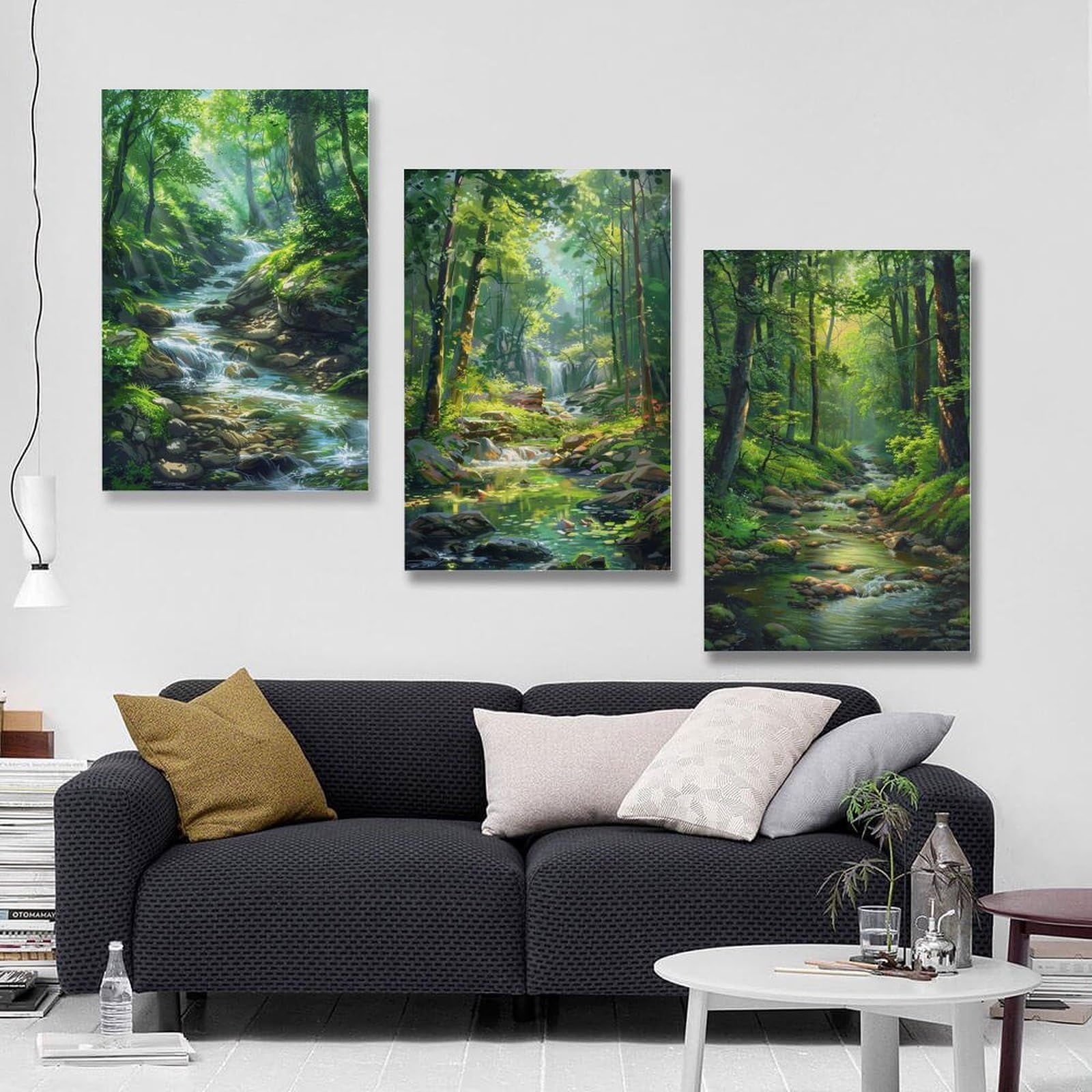 Amazon.co.jp: 3枚 森の中の小川 絵画 インテリア ポスター 植物