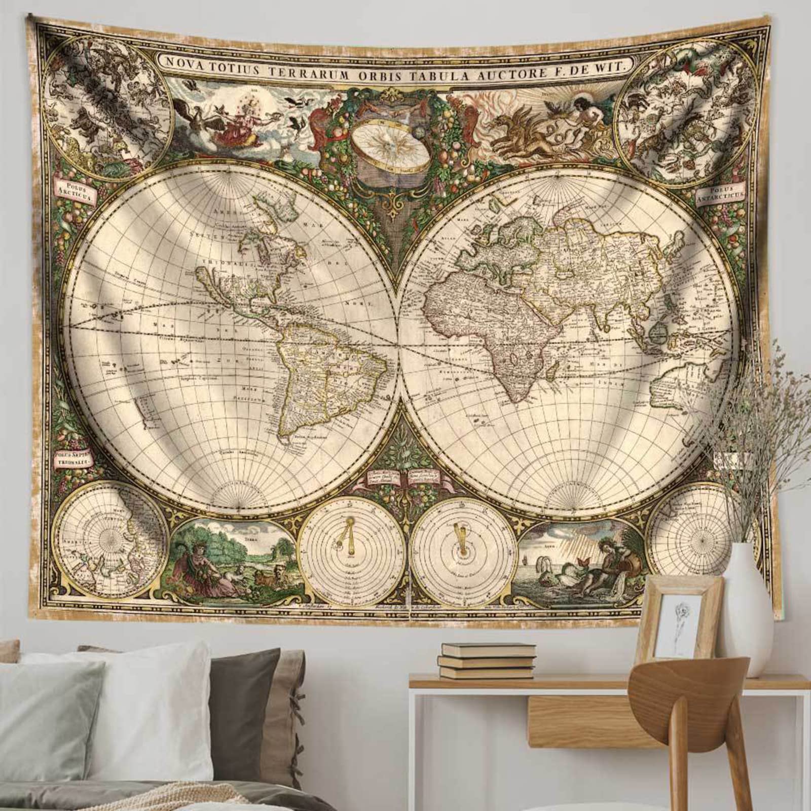 Amazon.co.jp: ヴィンテージ風タペストリー 世界地図 ポスター