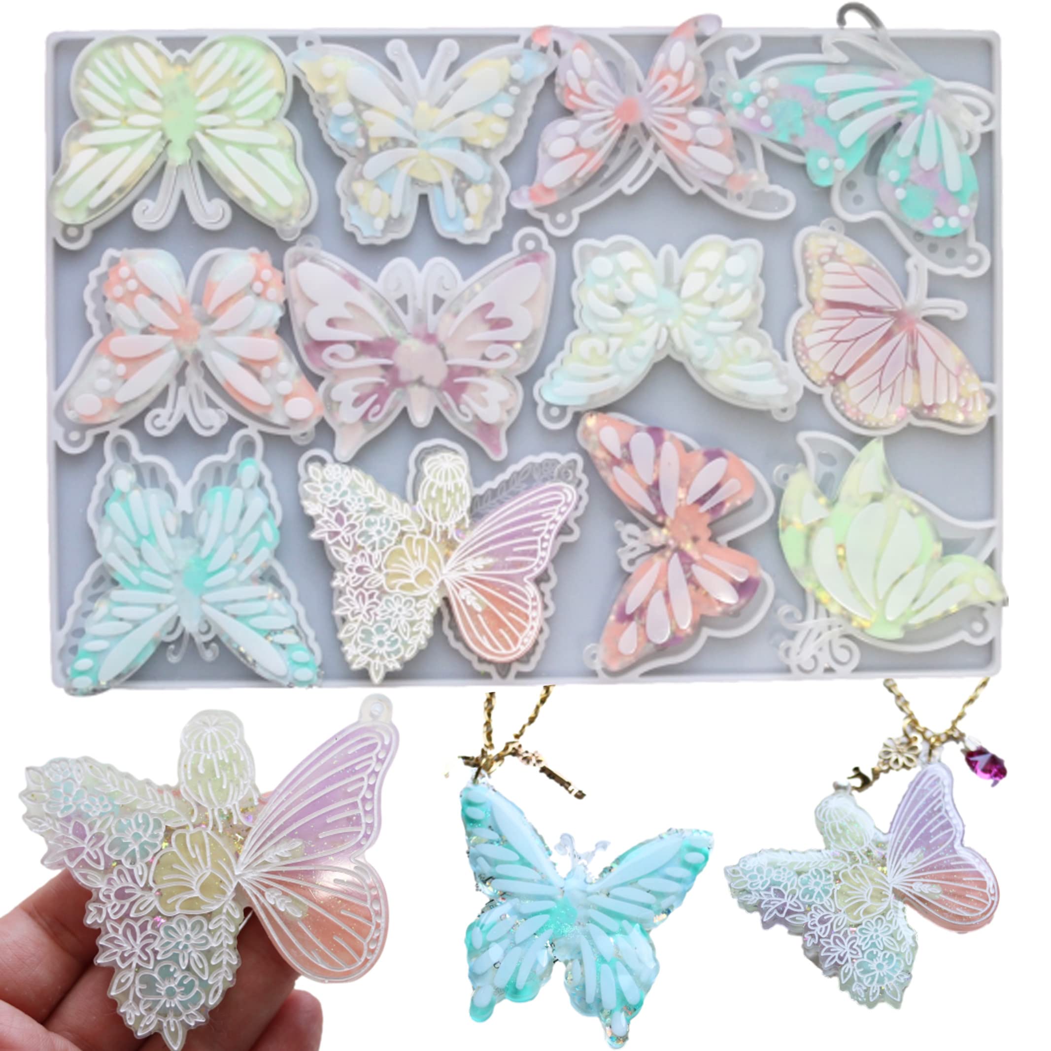 Amazon.co.jp: 【Ever garden】 蝶 12種 シリコンモールド レジン 穴