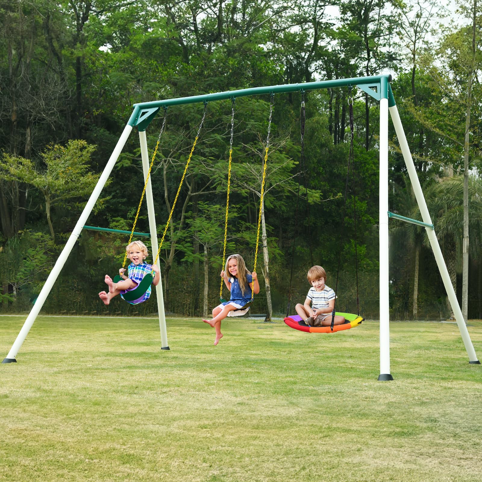 Hapfan 9.5' Heavy Duty Tall Swing Sets for Backyard for Adults and