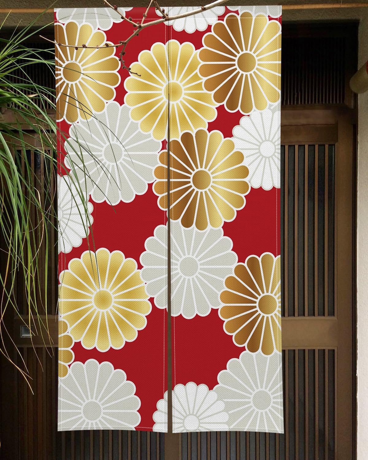 Amazon｜Qinunipoto のれん 和風 花柄 菊の花 暖簾 幅85×丈150cm