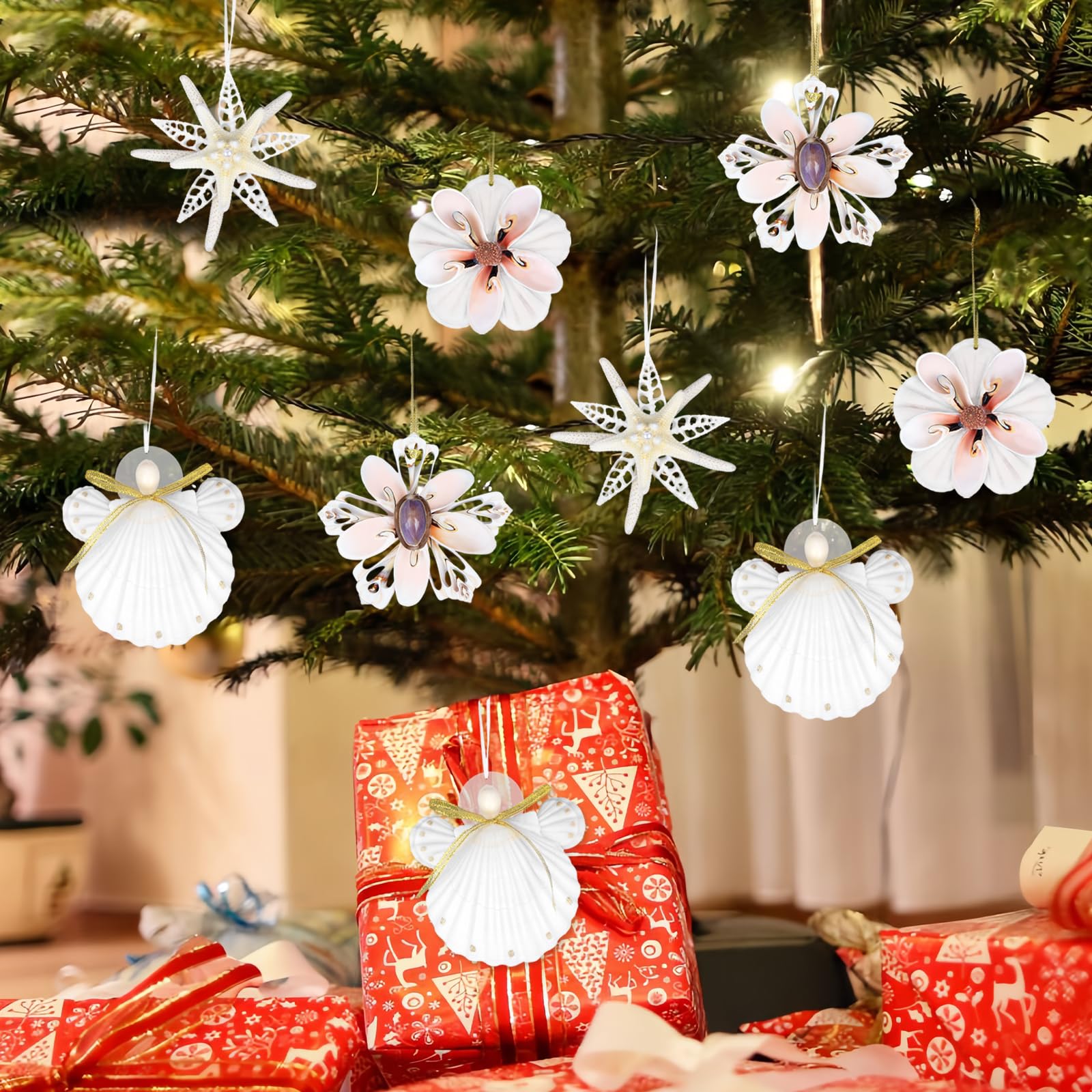 Amazon.co.jp: 貝殻の天使のオーナメント - 4個 ハンドメイド天然貝