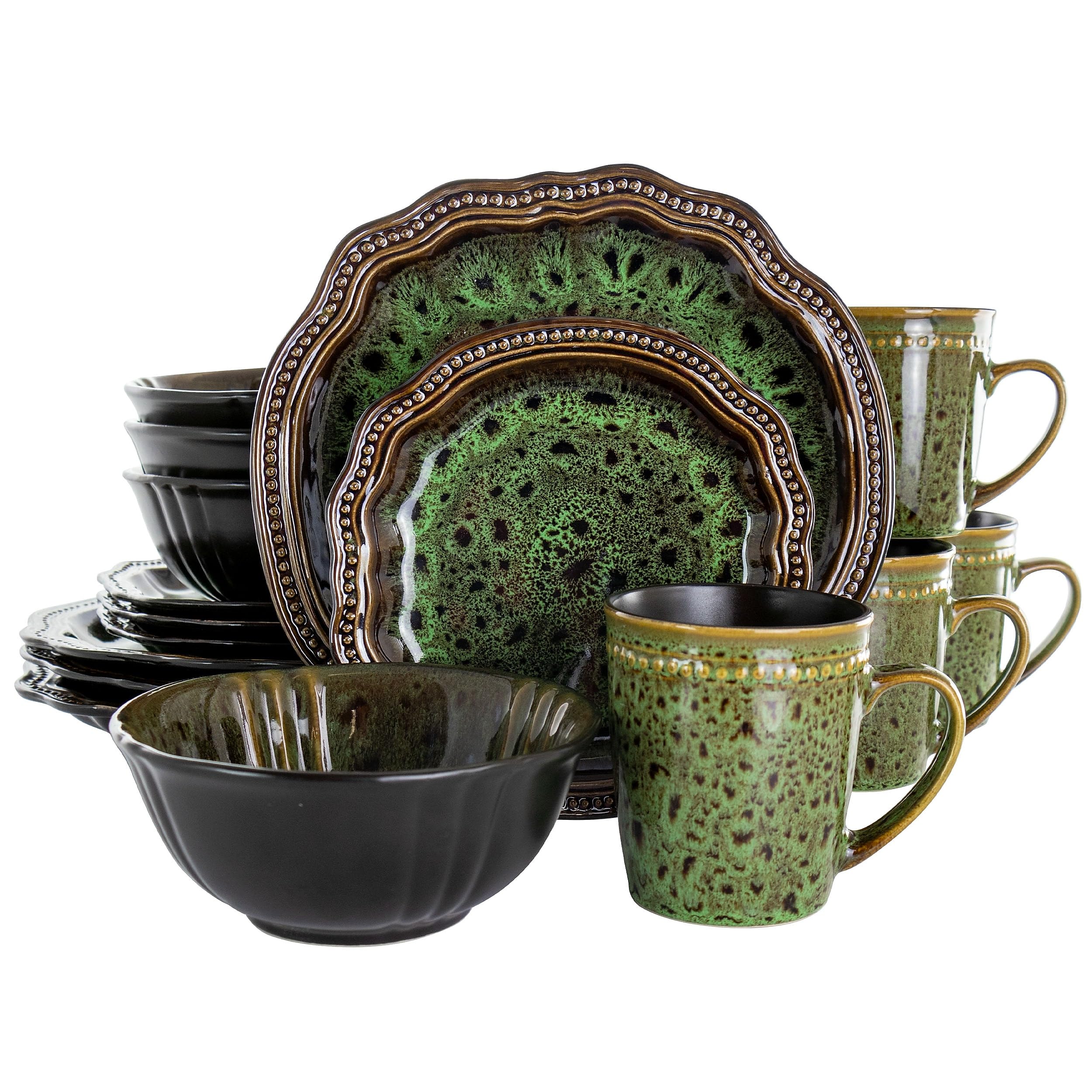 Amazon.com | Elama Stoneware Round Oval Dinnerware Dish Set, Jade