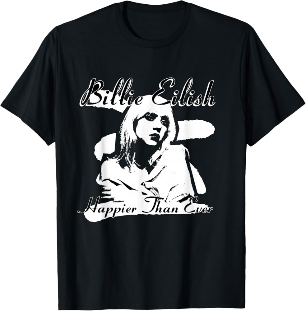 Amazon.com: Official Billie Eilish Happier Than Ever Black T-Shirt