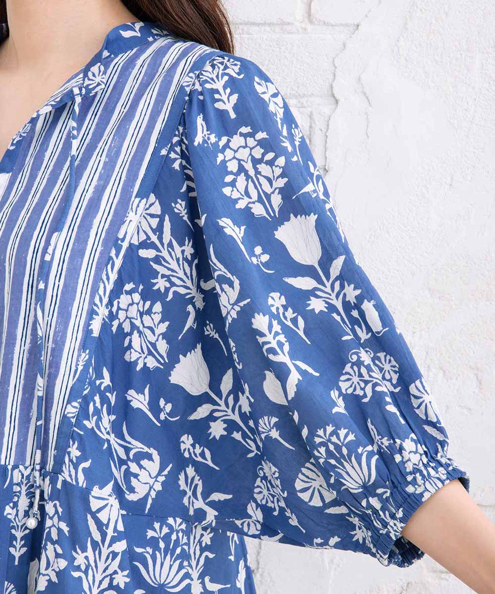 大きいサイズ レディース ボタニカル柄 ストライプ ワンピース