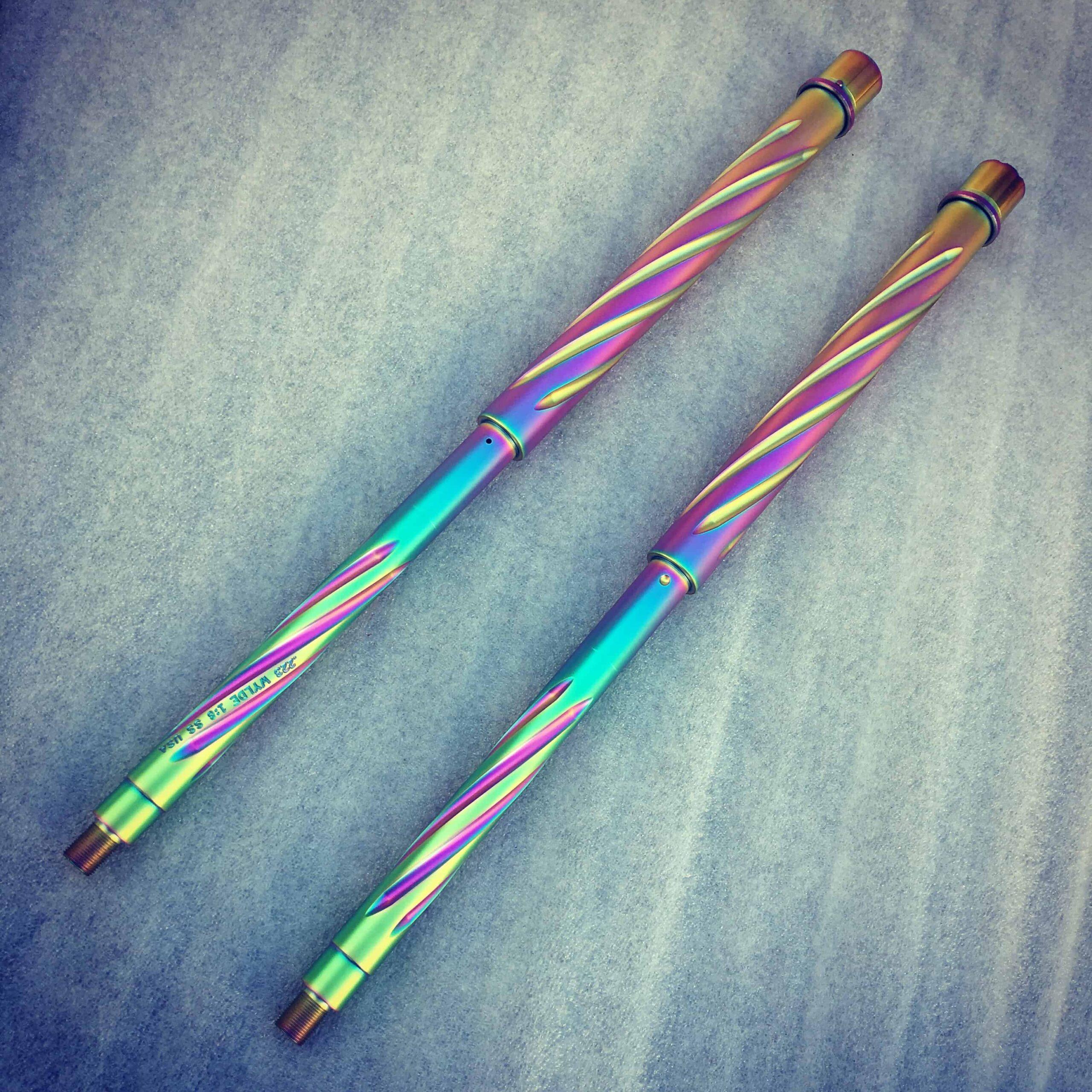 18″ Spiral Flute Rainbow PVD Oilslick .223 Wylde SS Ar15 Barrel