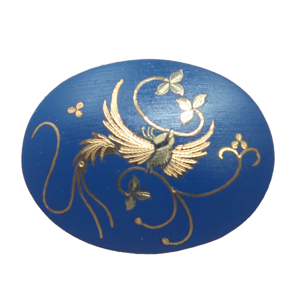 ブローチ(鳳凰・ブルー漆) – 肥後象嵌 光助