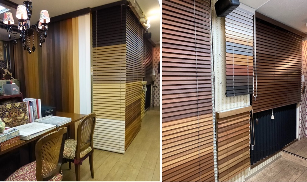 ナニック 「ウッドブラインド」の特徴解説と他社製品との比較展示。