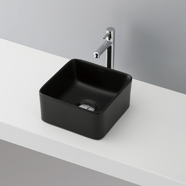 角型手洗いボウル kuro B195 水栓・排水トラップ・排水金具4点セット