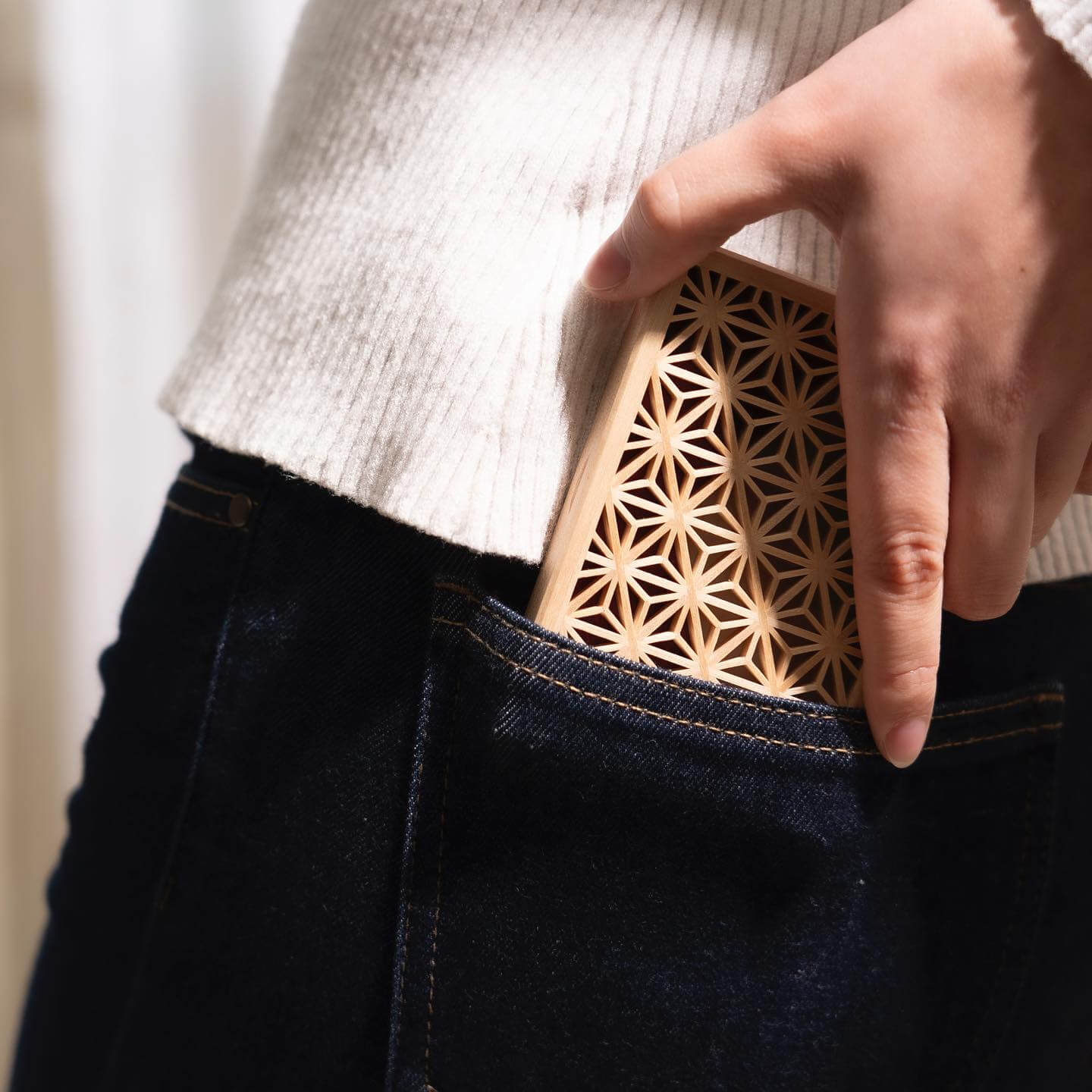 Enishi パープルハート 組子細工のカードケース 木製 横型名刺入れ