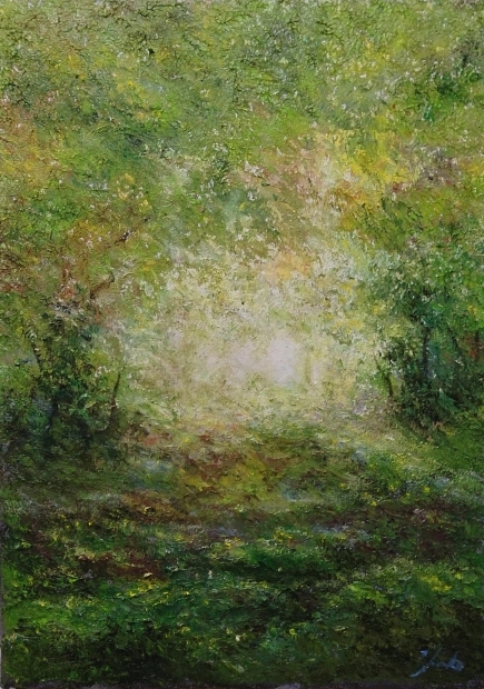 絵画のミクストメディアで藤田高明が描いた絵「森の中」を通販で販売