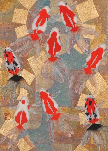 日本画の絵画で山本宏幸が描いた金魚の和の絵「游」をご購入