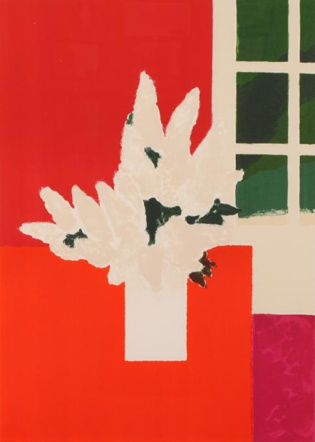 ベルナール・カトランがリトグラフの版画で制作した花の絵「赤い