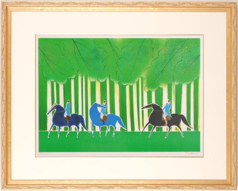 馬の絵画をリトグラフの版画で制作したセルジュ・ラシスの馬の絵「森の