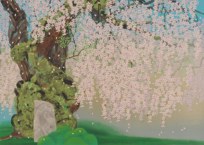 桜の絵画をリトグラフの版画で制作した中島千波の和の桜の絵「常照皇寺