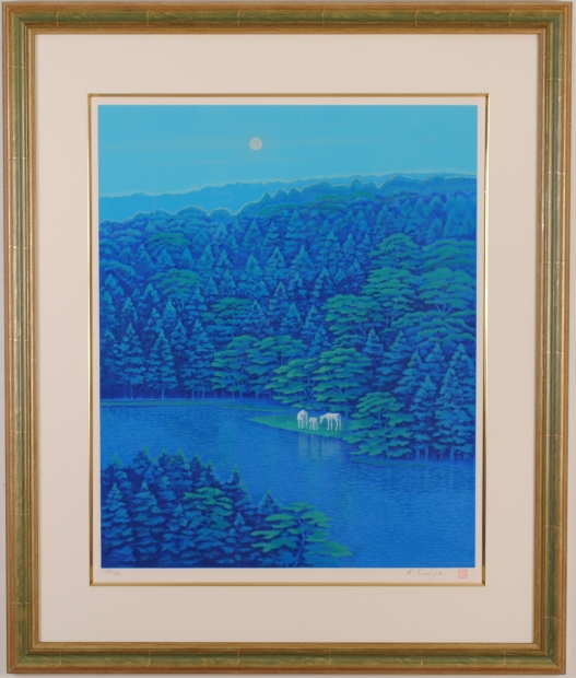 馬の絵をシルクスクリーンの版画で制作した富谷一明の白馬の絵「静日