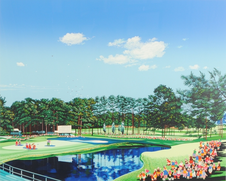 シルクスクリーンの版画でヒロ・ヤマガタが制作したゴルフのマスターズ