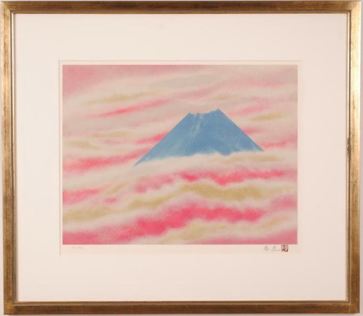 富士山の絵画をリトグラフの版画で制作した川崎春彦の富士山の和の絵