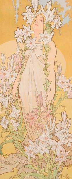 アルフォンス・ミュシャの複製のリトグラフの版画「花・百合」を通販で販売