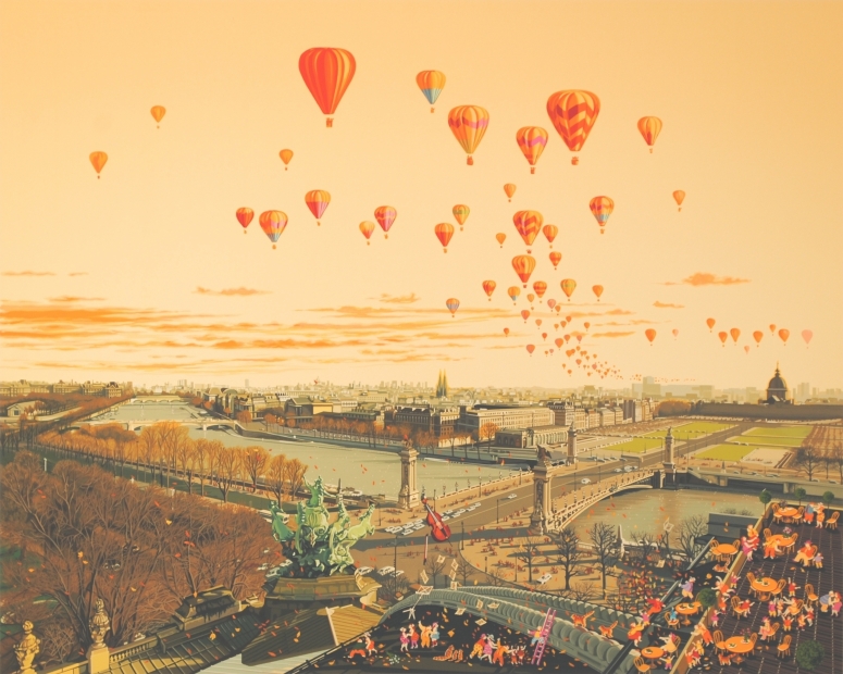 ヒロ・ヤマガタがシルクスクリーンの版画で制作したパリの風景画の絵画