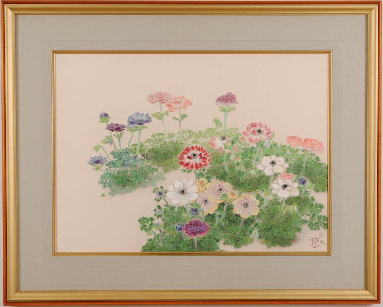 小倉遊亀がリトグラフの版画で制作した和の花の絵「アネモネ」を通販で販売