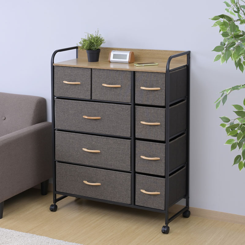 ファブリックチェストワイド 4段 ブラウン ｜ ミスターマックス