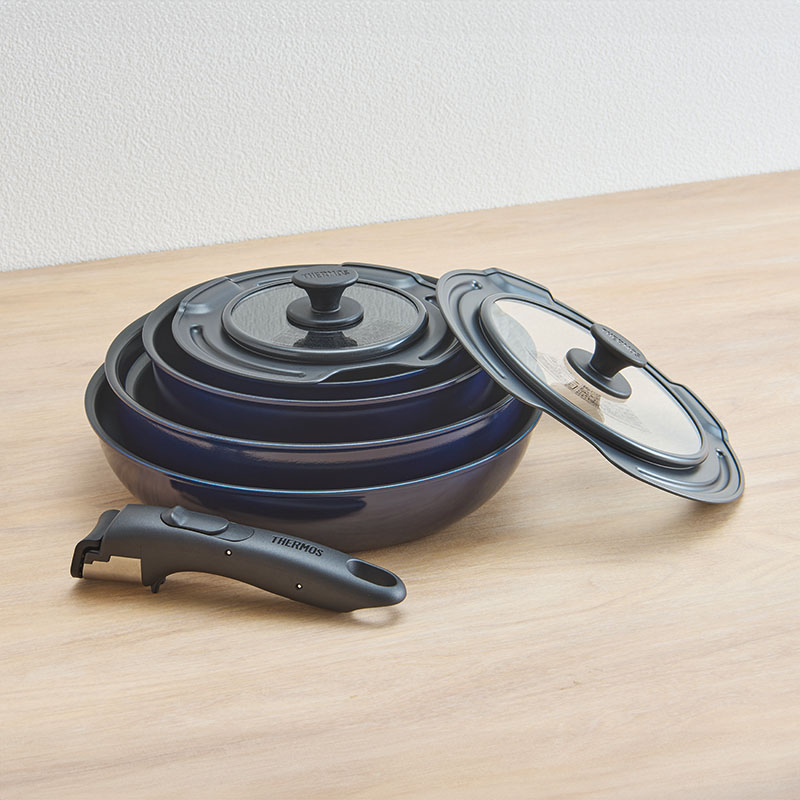 取っ手のとれるフライパン8点セット KSE-8A ディープブルー ガス火専用