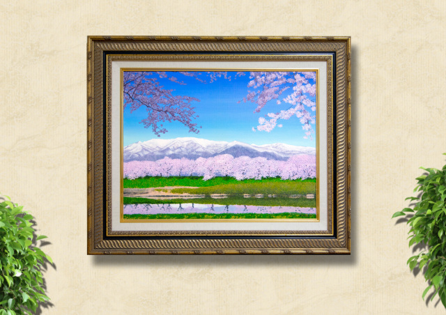 No4830額装 能秀樹「都の春」 油彩画 F10 直筆サイン 裏書有 送料無料