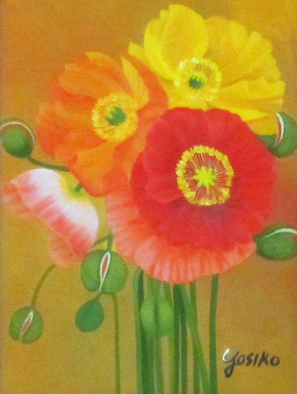 送料無料】ポピーの絵・志村好子「ポピー」油彩画・F0