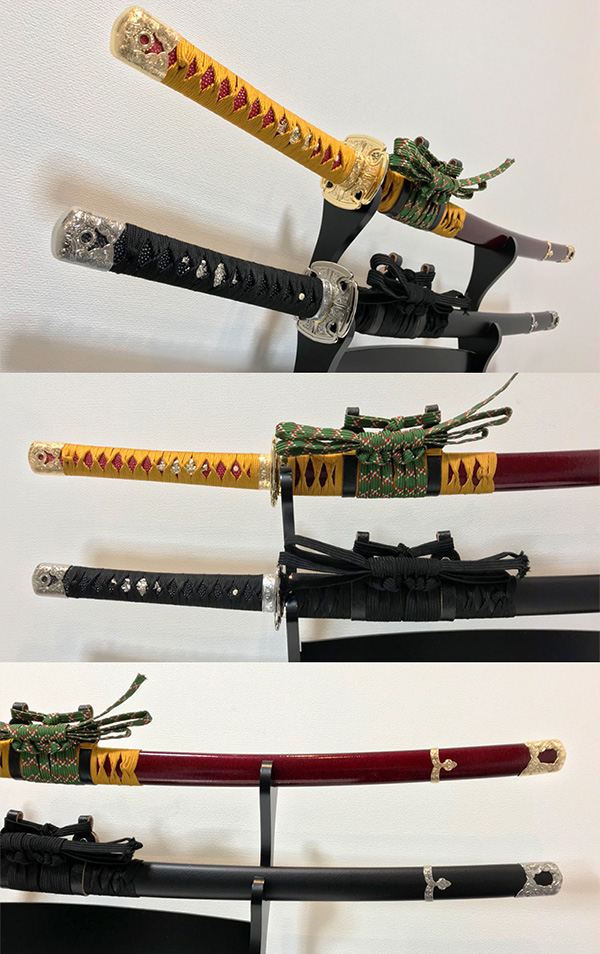 陣太刀・半太刀（竹光）中刀 拵 |全長95cm/2尺刃長/陣太刀（朱金・黒銀