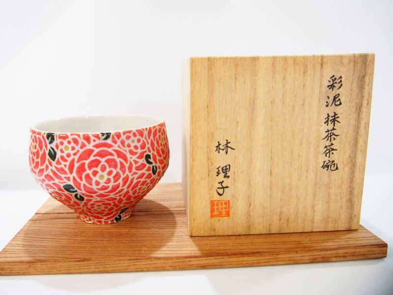 アウトレット：小さな濃いホクロ有】紋花彩泥抹茶茶碗 「a bouquet