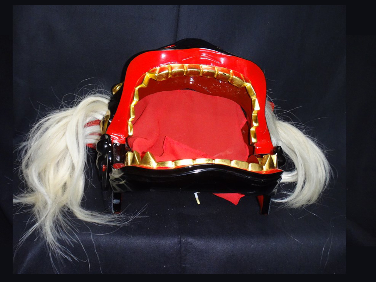 獅子頭-完成品大特価、黒宇津獅子1尺2寸白髪付き