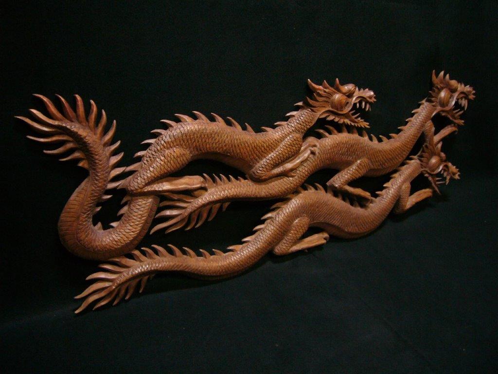 木彫り-三匹昇龍壁掛け