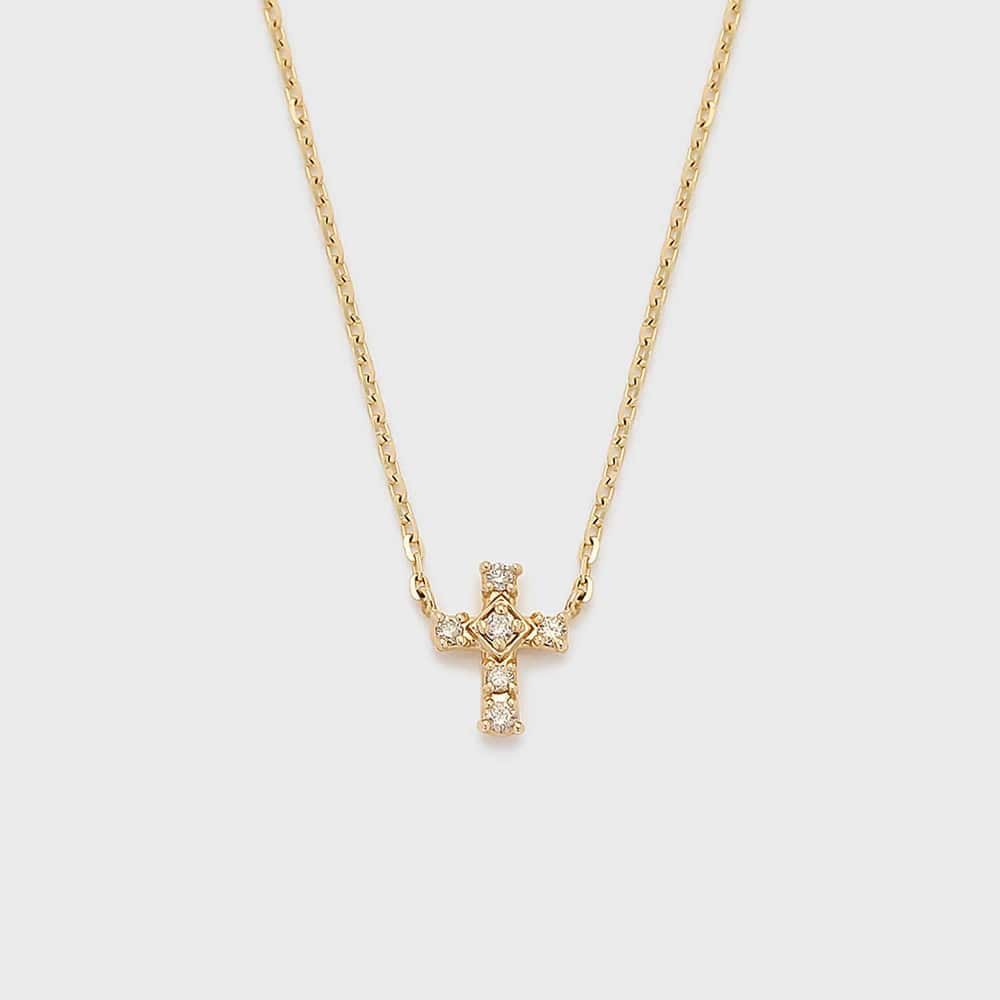 Tiny Motif】K10ダイヤモンドクロスネックレス（0.02ct）｜ネックレス