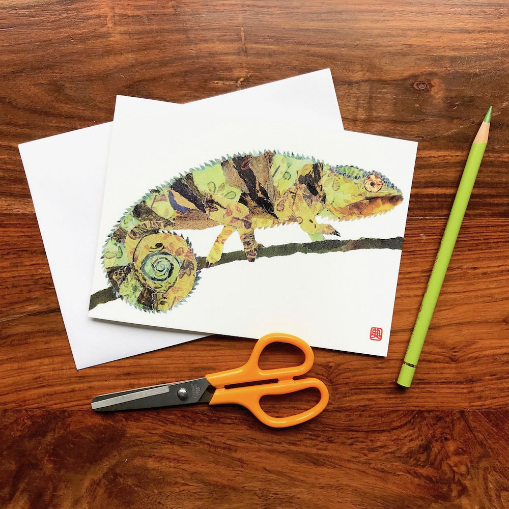 Chameleon Chigiri-e Card - NorikoArt