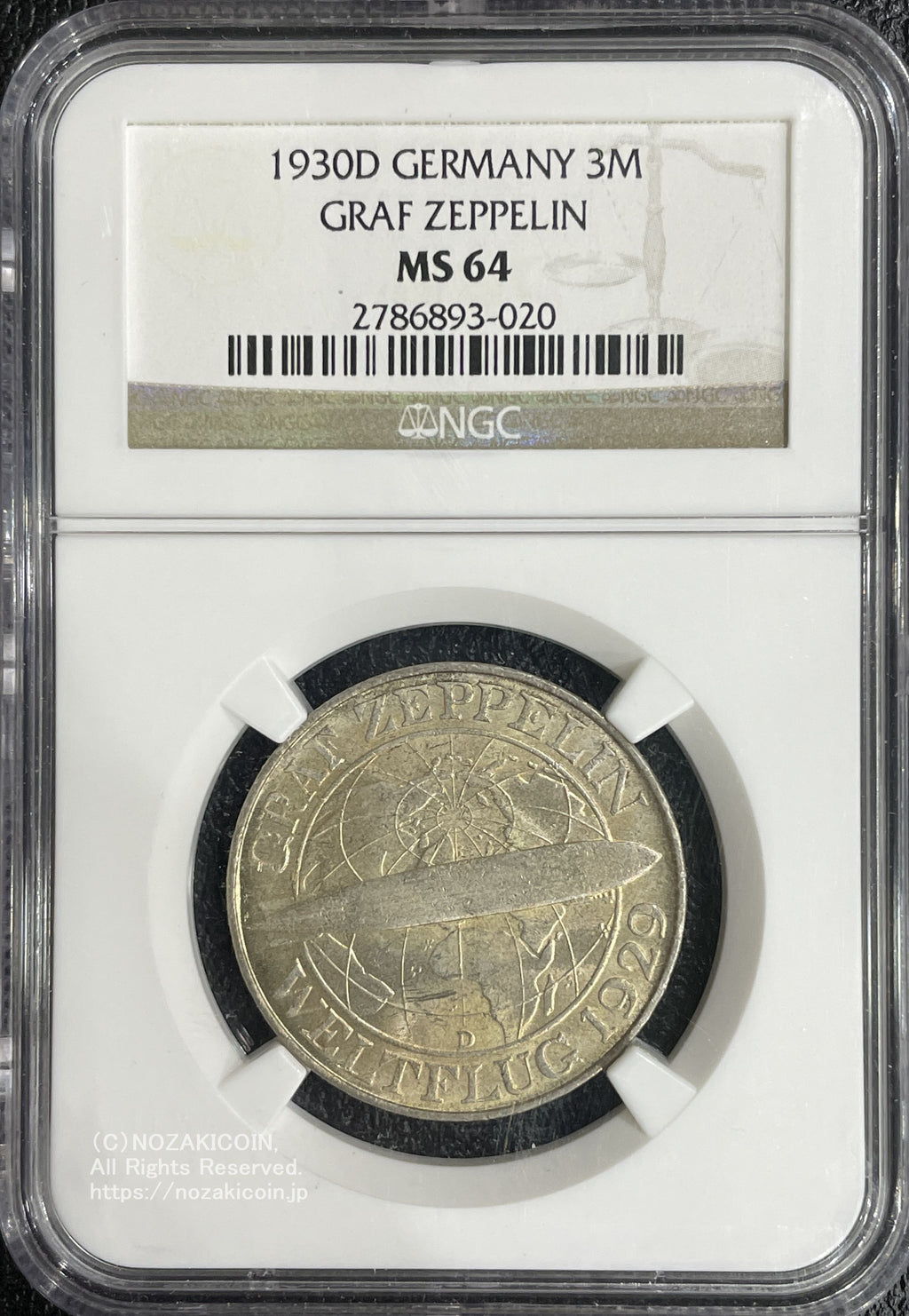ドイツ ワイマール共和国 3マルク 1930年 グラフツェッペリン NGC MS64
