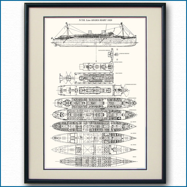 1910 客船アキタニアの一般配置図 【Maritime Gallery Ocean-Note】
