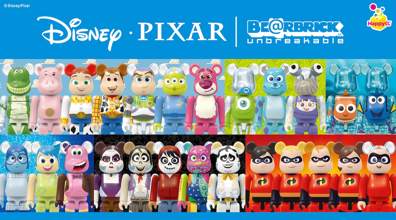 ディズニー / ピクサーの歴代キャラがBE@RBRICKに、Happyくじ発売