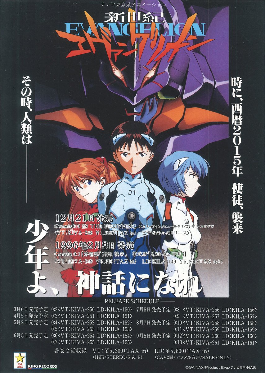 新世紀エヴァンゲリオン』 1995年当時のVHS・LDチラシ