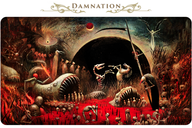 DAMNATION, extended. Limited, signed playmat and print